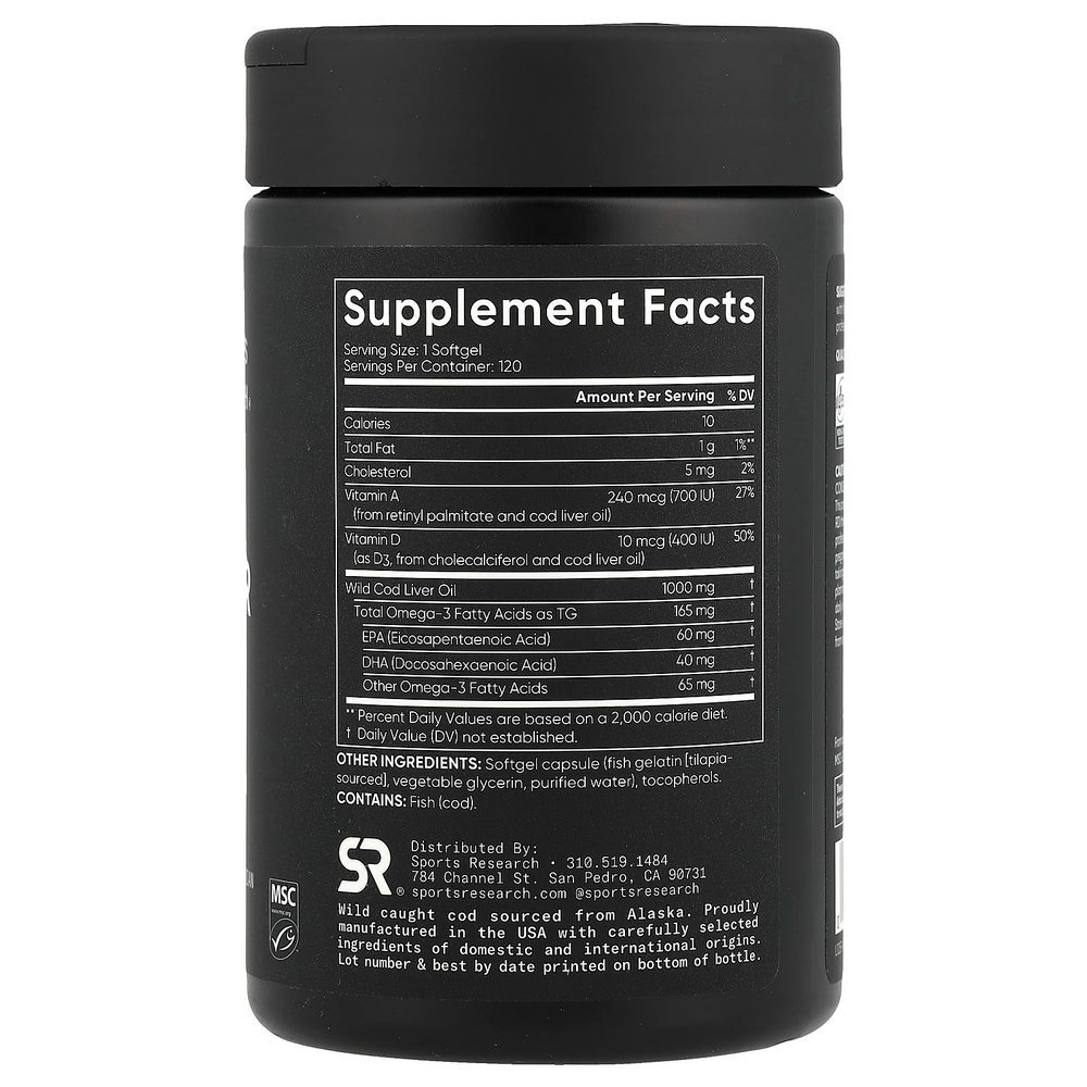 Sports Research, Жир печени аляскинской трески, 120 мягких таблеток