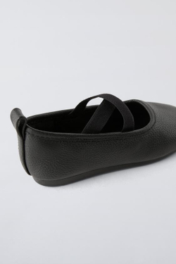 ZARA КОЖАНЫЕ БАЛЕТКИ, ЧЕРНЫЙ