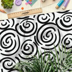 Ткань барби чёрные круговые узоры на бежевом фоне