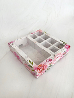 Коробка для 8 конфет + шоколад, с окном, ПИОНЫ