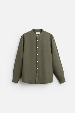 ZARA РУБАШКА ИЗ ХЛОПКА И ЛЬНА, ХАКИ