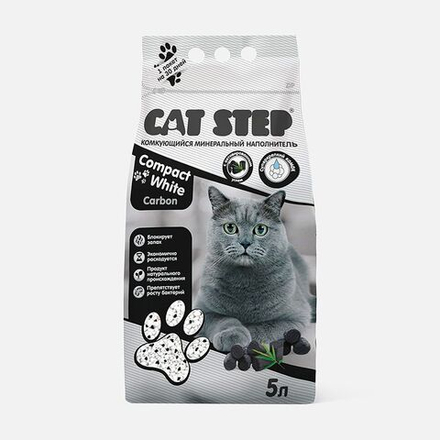 Наполнитель комкующийся минеральный CAT STEP Compact White Carbon, 5 л