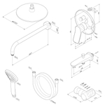 Набор: смеситель для ванны и душа, верхний душ с держателем, душевой набор и излив на ванну AM.PM X-Joy FB85A10000 Хром