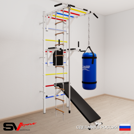 Шведская стенка Sv Sport 5552 (Турник рукоход/Брусья/Скамья/Канат/Лестница/Цепь/Мешок 22кг)
