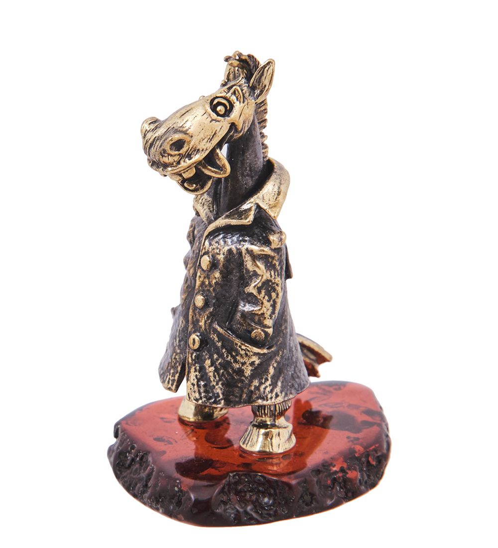AM-4160 Фигурка «Конь в пальто» (латунь, янтарь)