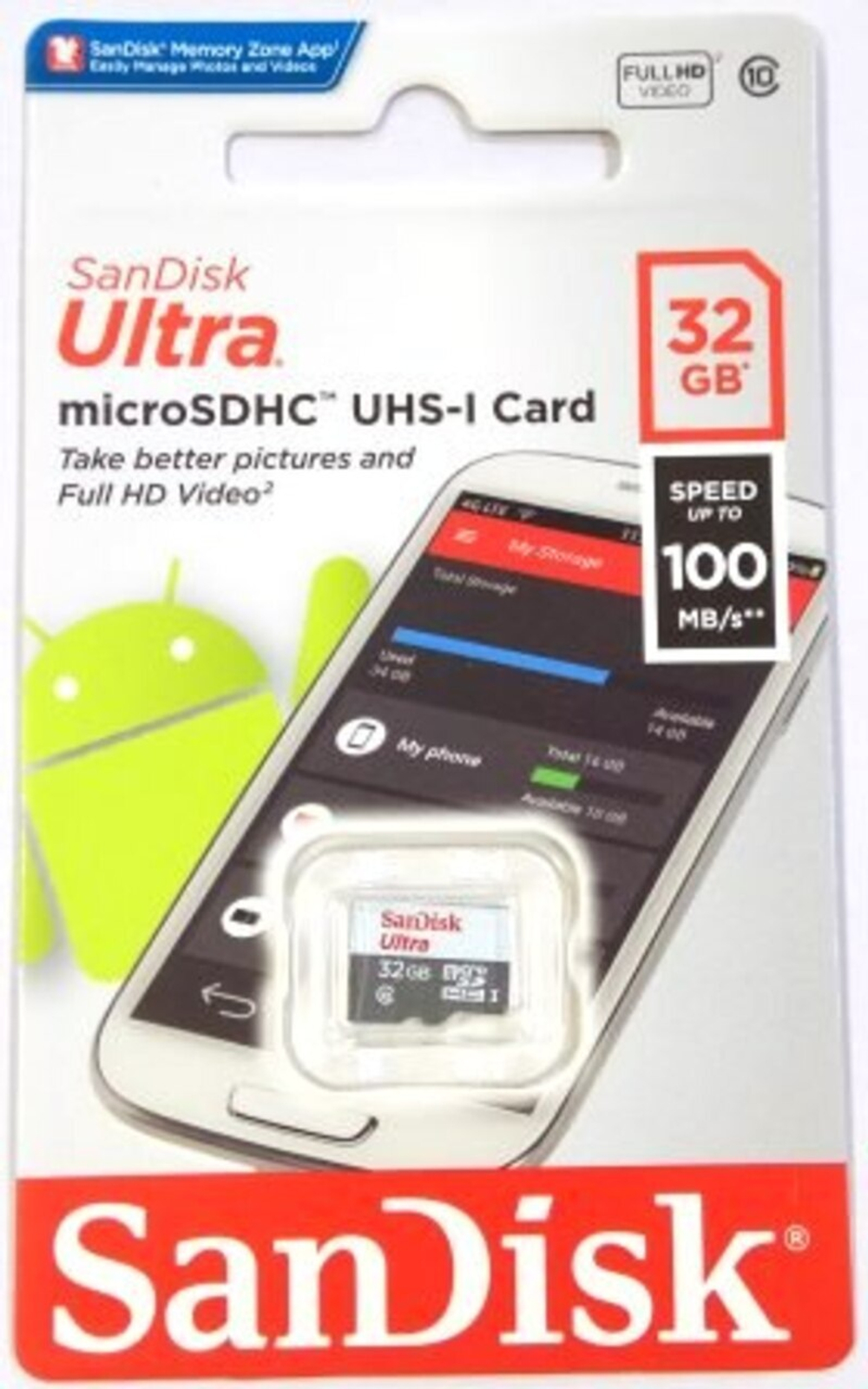 micro SDHC карта памяти SanDisk 32GB Class10 UltraLight UHS-I (100 Mb/s)