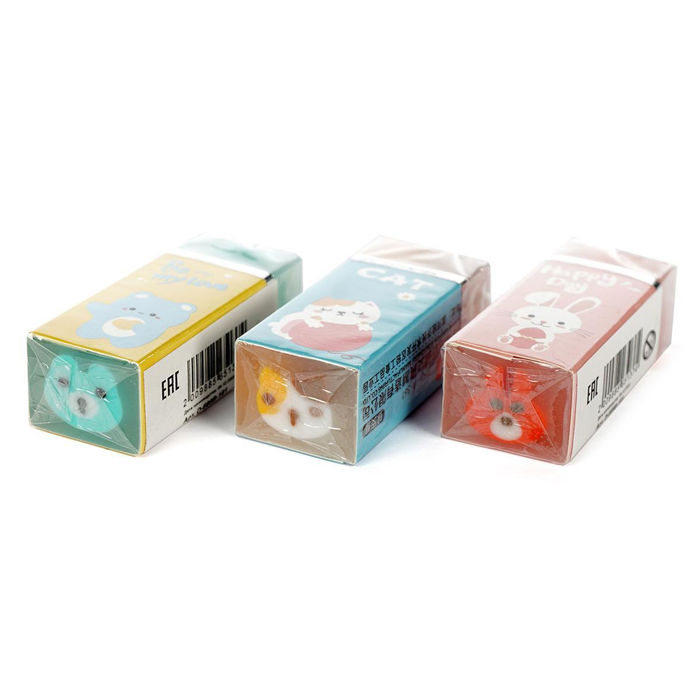 Ластик "Животные" в картонном держателе, 2*5*1,5см, 3 вида микс