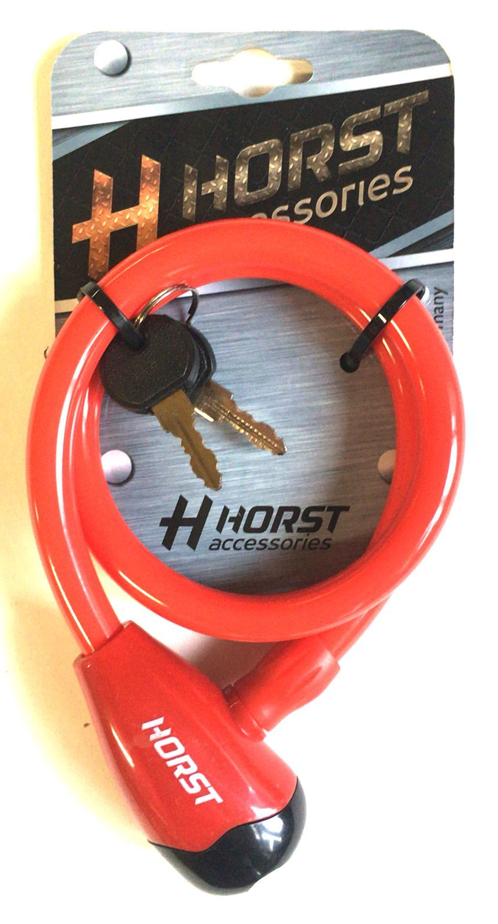 Замок вело 12х650мм автом. на ключе красный HORST