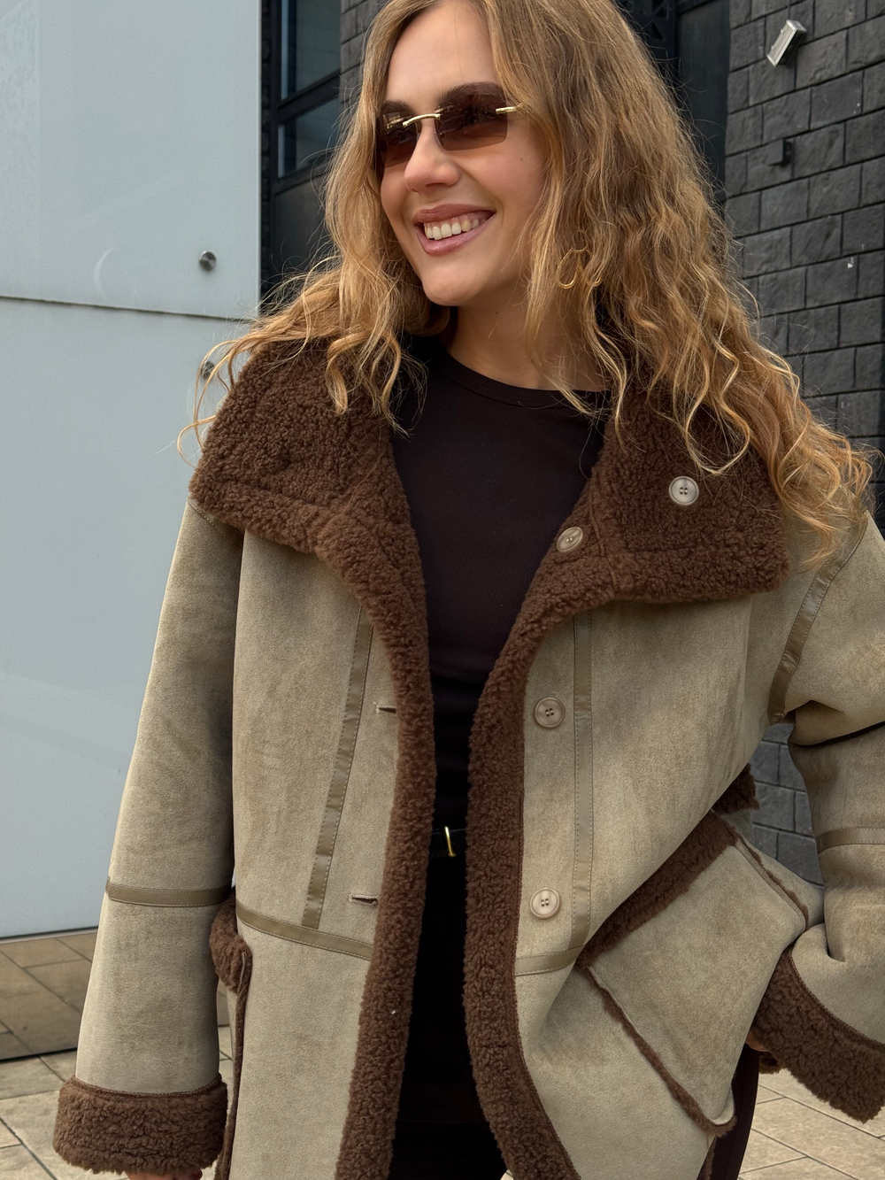 Двойная дубленка Magic бежево-шоколадный