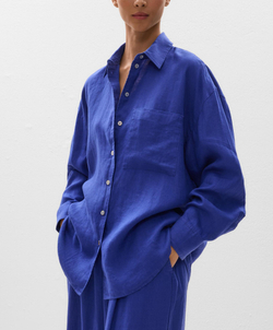 Oysho Льняная рубашка с длинными рукавами, фиолетово-синий