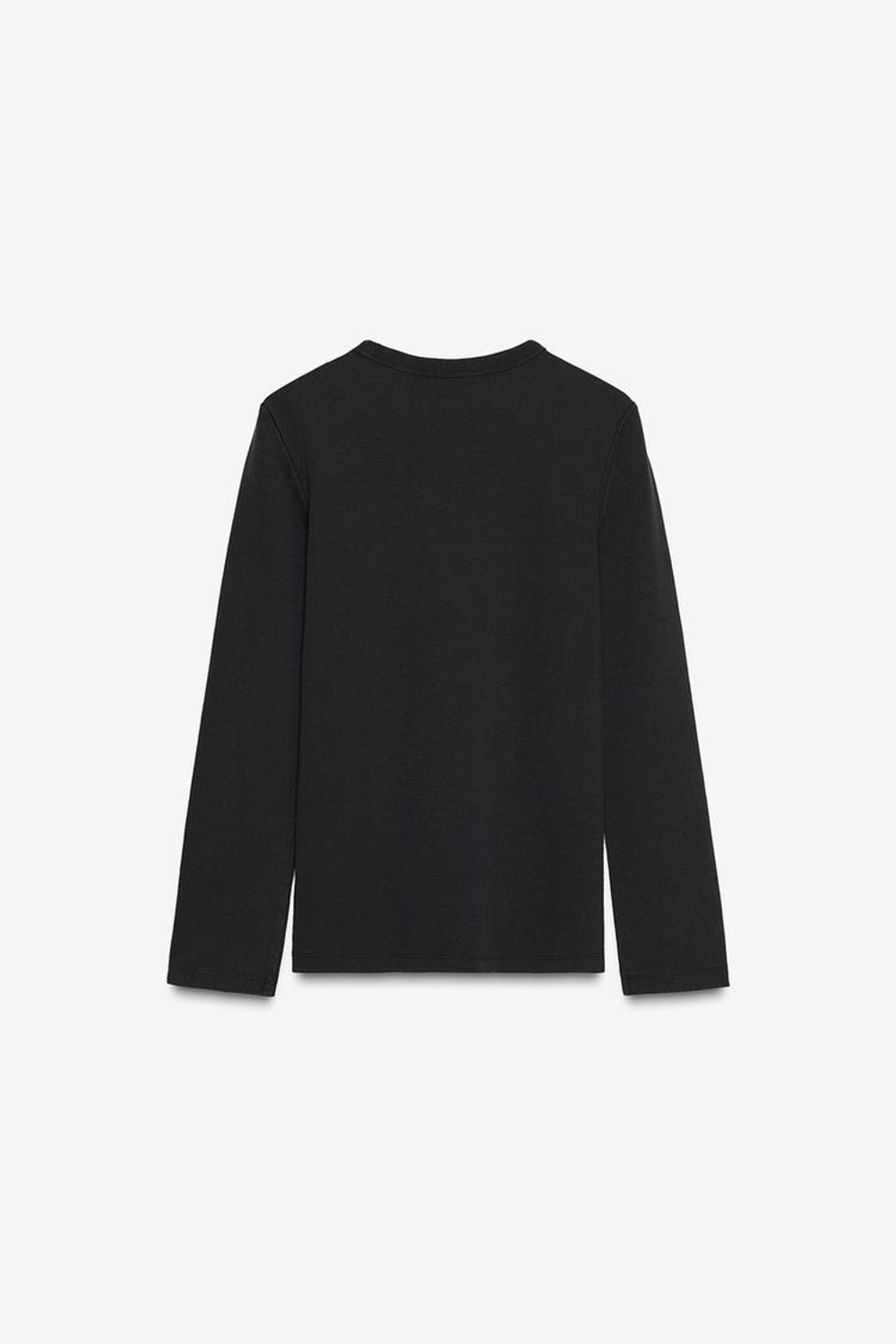 ZARA ФУТБОЛКА INTERLOCK С ДЛИННЫМИ РУКАВАМИ, УГОЛЬНЫЙ