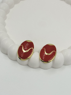 Серьги овальные с красной эмалью