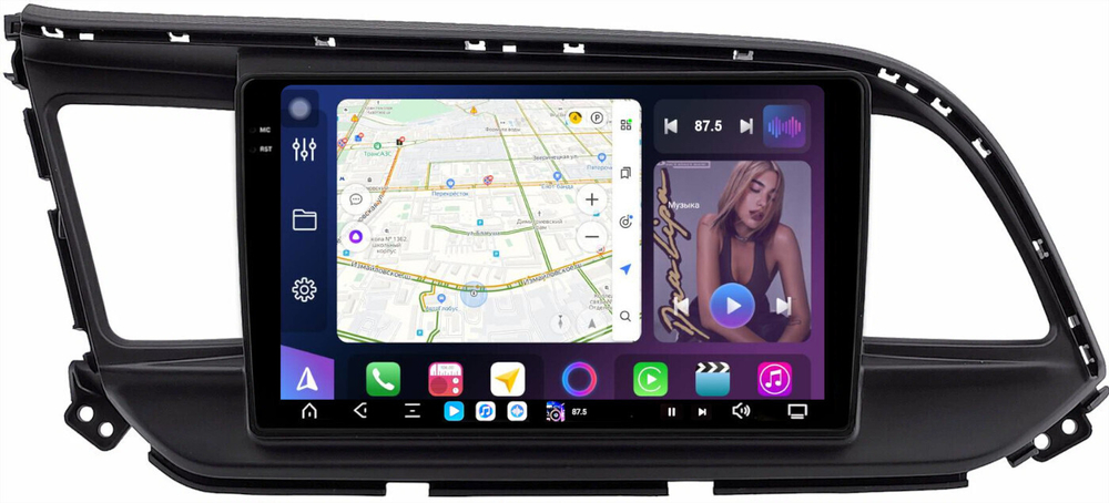 Магнитола для Hyundai Elantra 6 2018-2020 (без штатной КЗВ) - FarCar GX9-7165A монитор 9.5" 2K QLED на Android 14, TS20, 6+128Гб, CarPlay, 4G SIM-слот