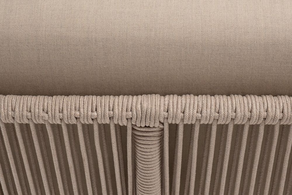 "Канны" угловой модуль плетеный из роупа, каркас алюминий белый муар, роуп бежевый круглый, ткань бежевая 15052