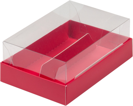 Коробка для эклеров и пирожных с прозрачным куполом 135*90*50 мм (2) (красная матовая)
