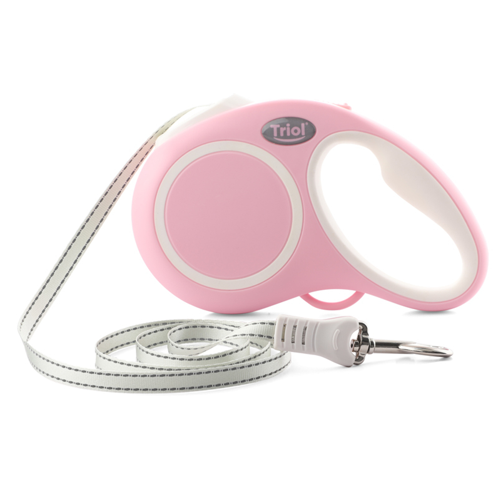 Поводок-рулетка для собак Urban S, 5м до 15кг, лента, розовый, Triol