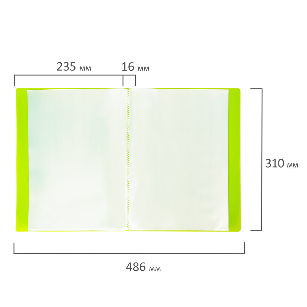 Папка 20 вкладышей BRAUBERG "Neon", 16 мм, неоновая, зеленая, 700 мкм, 227448