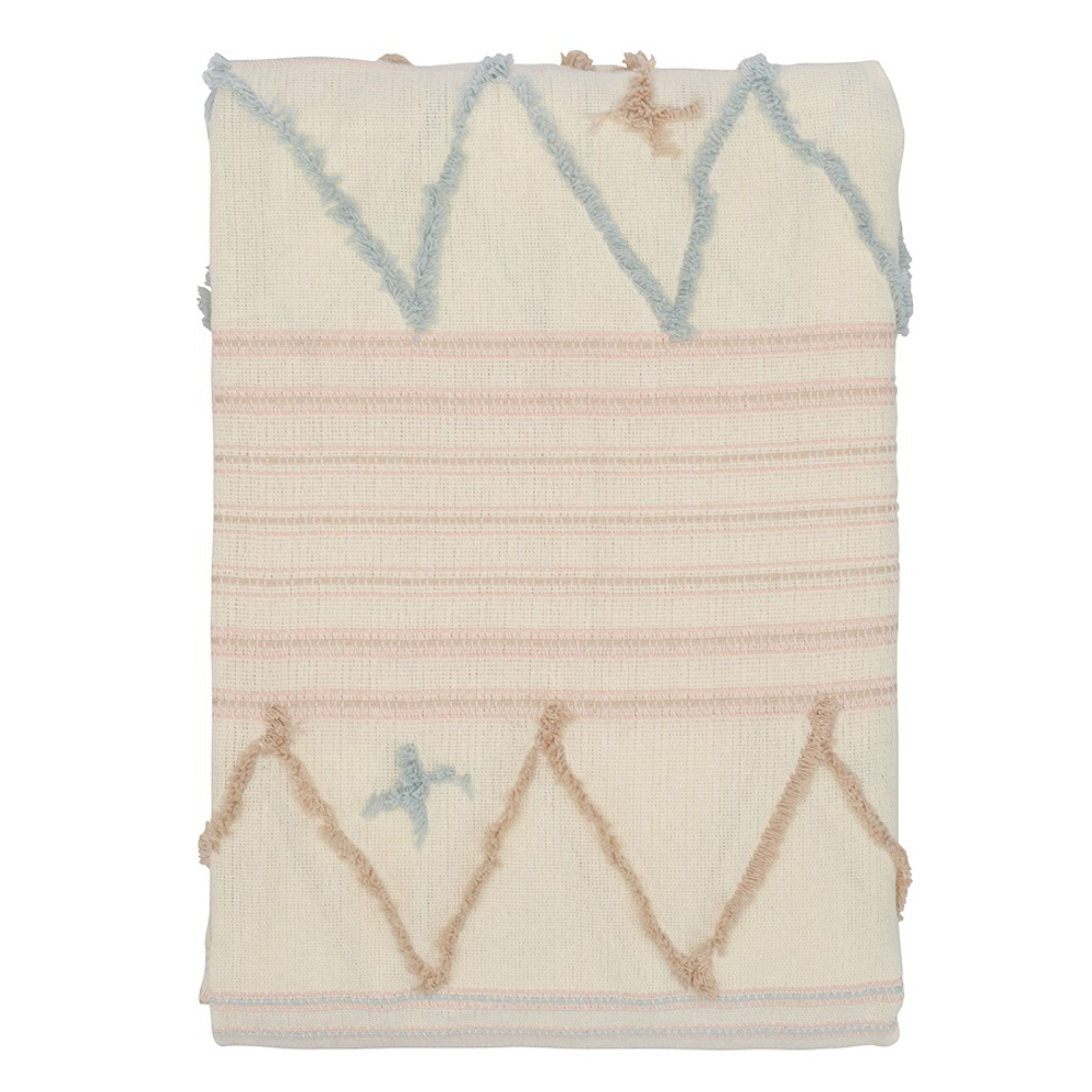 Покрывало из хлопка с бахромой голубого цвета из коллекции ethnic, 230х250 см