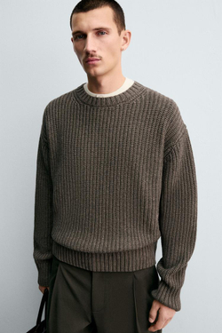 ZARA СВИТЕР СВОБОДНОГО КРОЯ, КОРИЧНЕВЫЙ МЕЛАНЖ