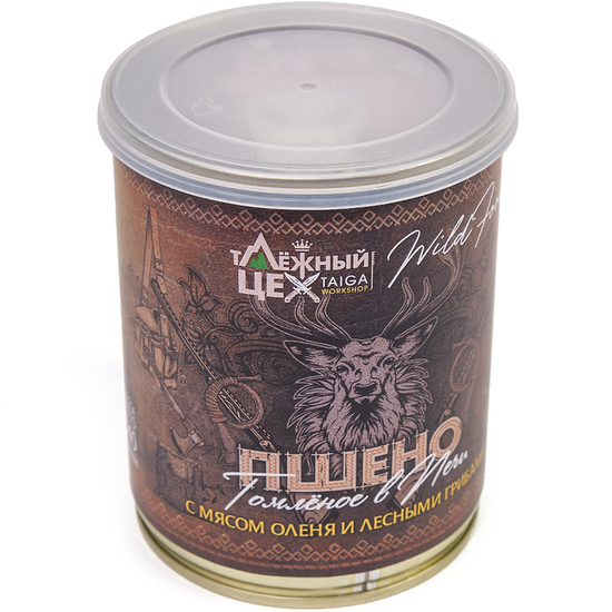 Пшено с мясом Оленя и лесными грибами томлёное в печи 340г.
