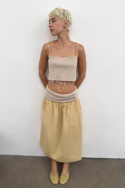 ZARA КОМБИНИРОВАННАЯ ЮБКА С ПОЯСОМ-КУШАКОМ, ЭКРЮ/ЖЕЛТЫЙ