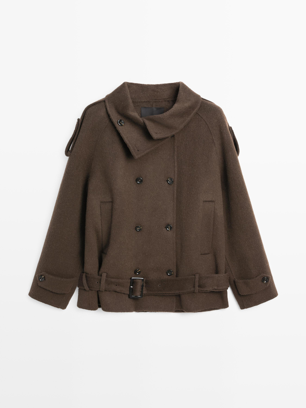 Massimo Dutti Тренч из смесовой шерсти, шоколадный