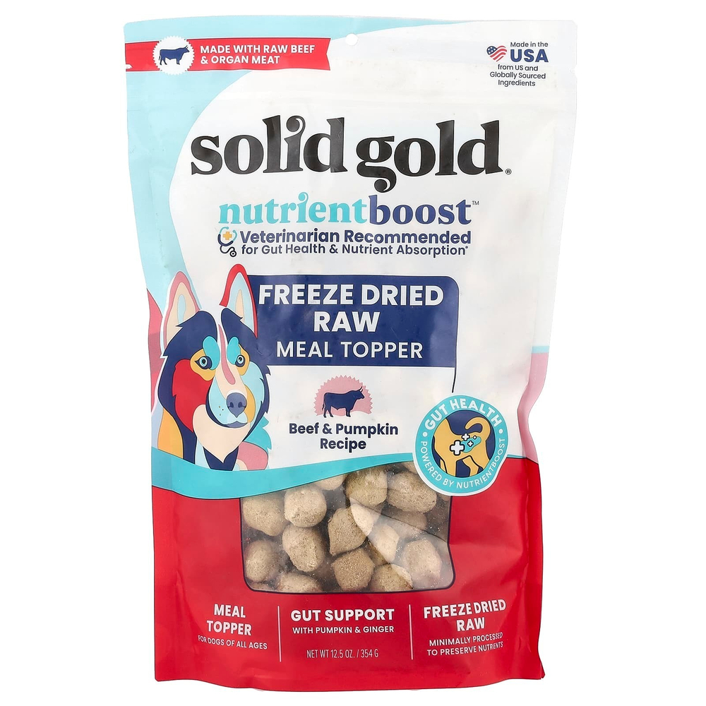 Solid Gold, Nutrientboost ™, сублимированный топпер из сырой пищи, для собак, для всех возрастов, по рецепту из говядины и тыквы, 354 г (12,5 унции)
