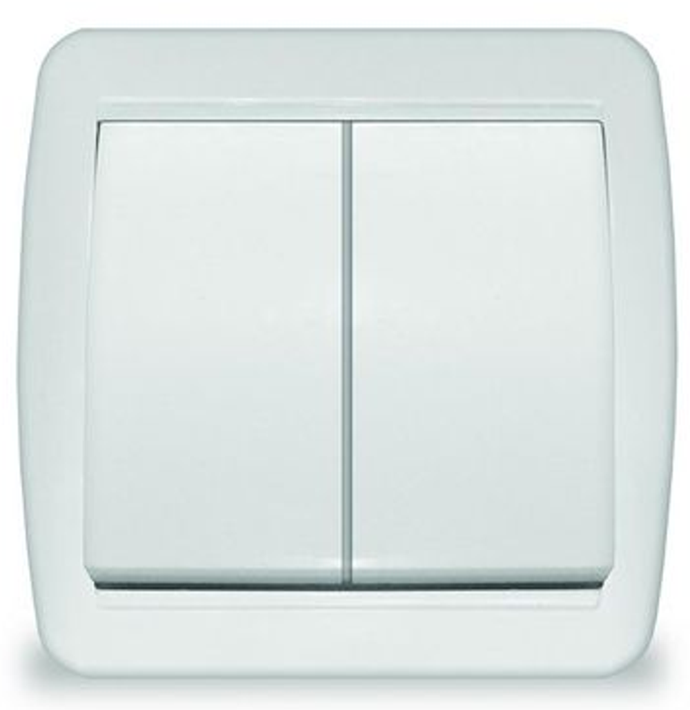 Выключатель двухклавишный наружный Клио Союз10А IP44 белый - К2223