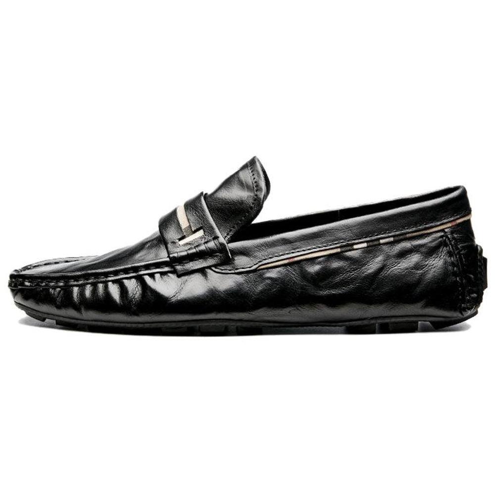 Brounvanm Top Grain Cow Leather Gommino Loafers Men"s Black