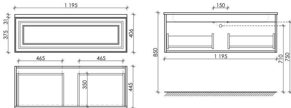 Тумба подвесная SANCOS Very 1195х445х406, c одним  ящиком оснащенным доводчиками, Bianco , арт.VR120W