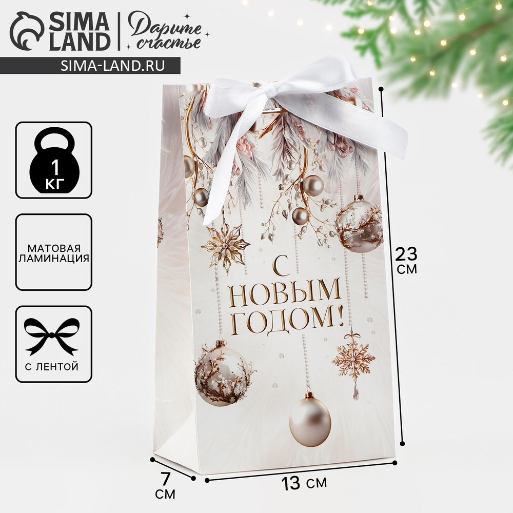 Пакет подарочный новогодний с лентой «Волшебный Новый год», 13×23×7 см, 10346347