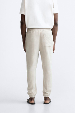 ZARA БРЮКИ ИЗ ВИСКОЗЫ И ЛЬНА, СВЕТЛО-БЕЖЕВЫЙ
