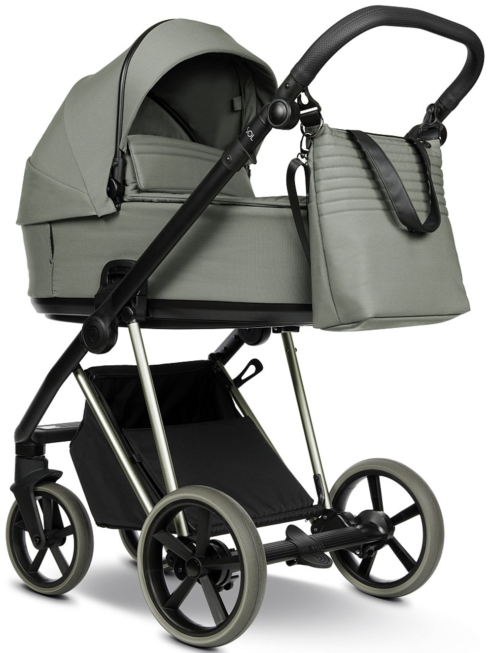 Детская коляска Roan Sol Vintage Luxury 2.0 3 в 1 с автокреслом Tutis Elo Lux EduSky Black VIN 02/SG Sage Green/Sage/руч.Black