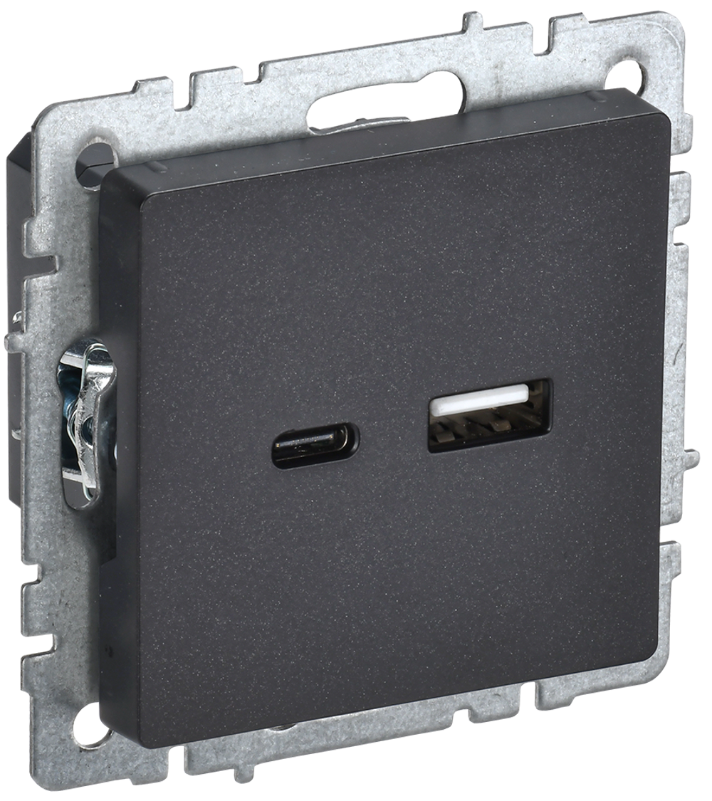 BRITE Розетка USB A+C 18Вт РЮ11-1-БрЧ черный IEK