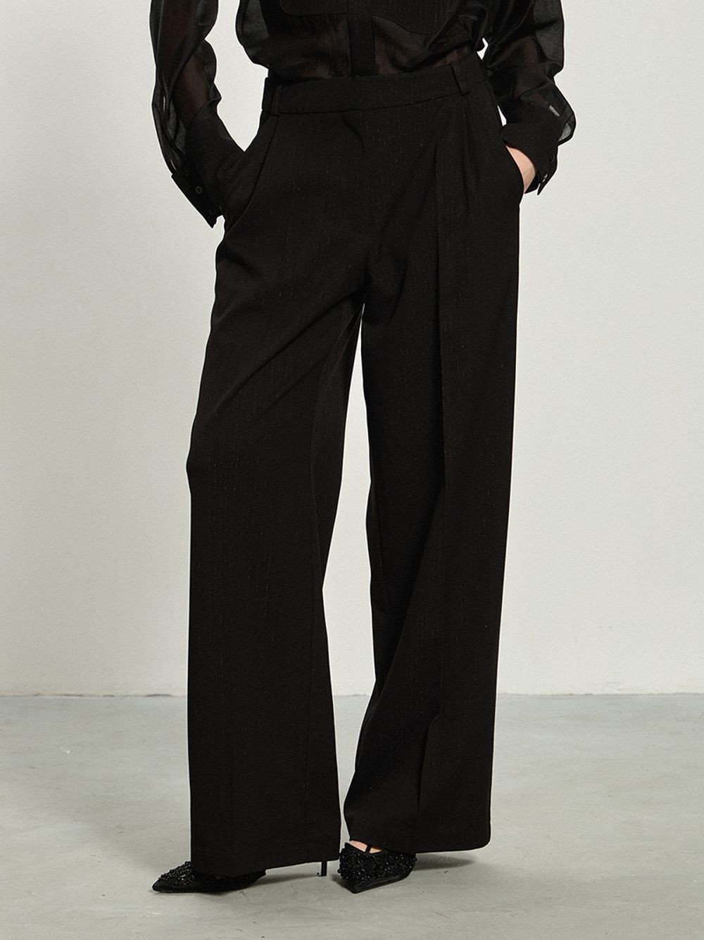 Брюки Палаццо на молнии черные люрекс вискоза