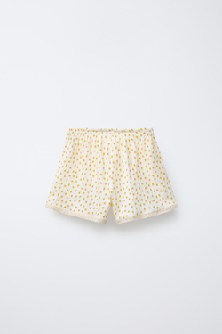ZARA БЕРМУДЫ С ПРИНТОМ И КРУЖЕВОМ, СВЕТЛО-ЖЕЛТЫЙ