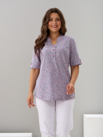 Блузка БЛ-122/серый-розовыемаргаритки