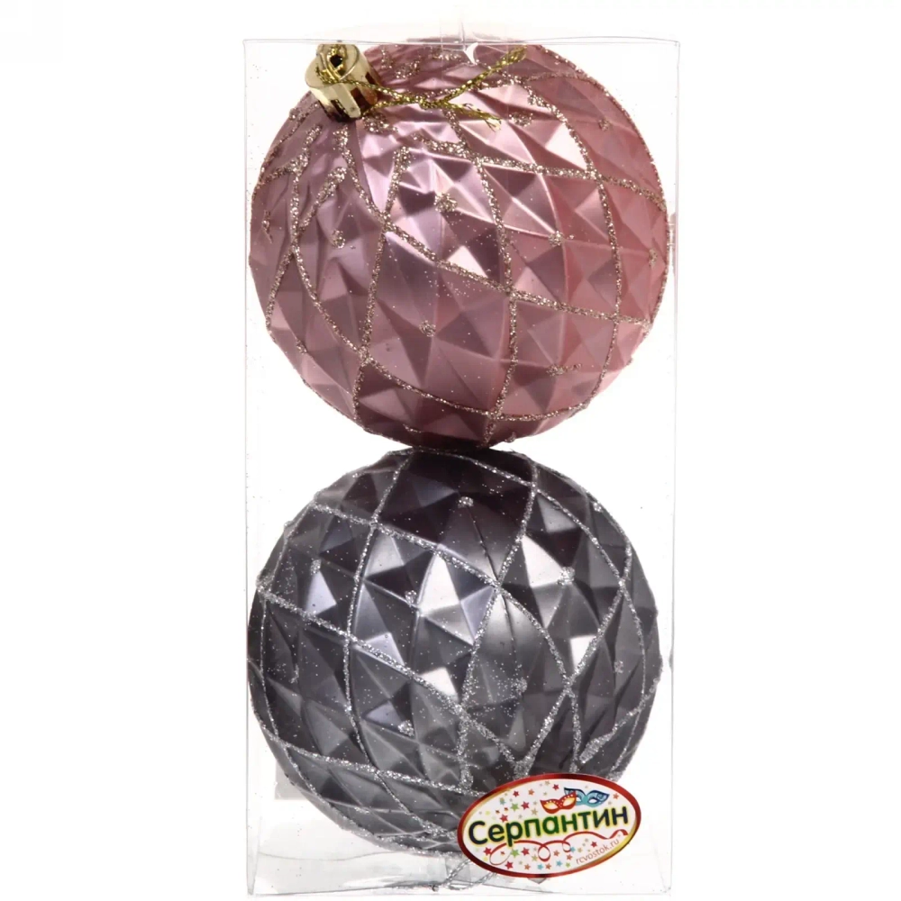 Новогодние шары 8 см (набор 2 шт) «Фантазия», серый/розовый