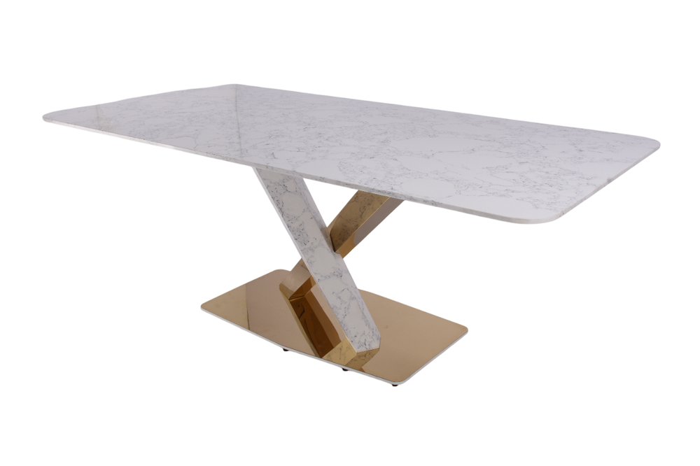 Стол обеденный Ist Casa Интерно Гранд, 200х100х75 см, белый мрамор, золото