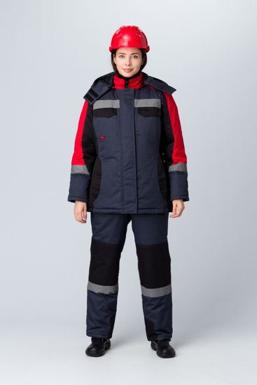 Костюм зимний женский "Вектрон-2" СОП У. полукомбинезон (черный/красный/серый)