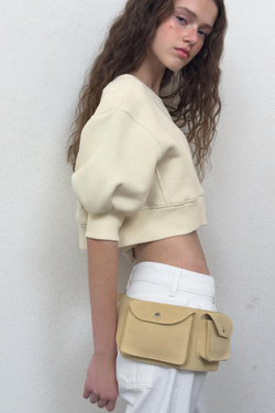 ZARA ОБЪЕМНАЯ УКОРОЧЕННАЯ ТОЛСТОВКА, ЭКРЮ