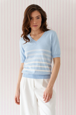 23253 Джемпер женский (голубой / молочный)