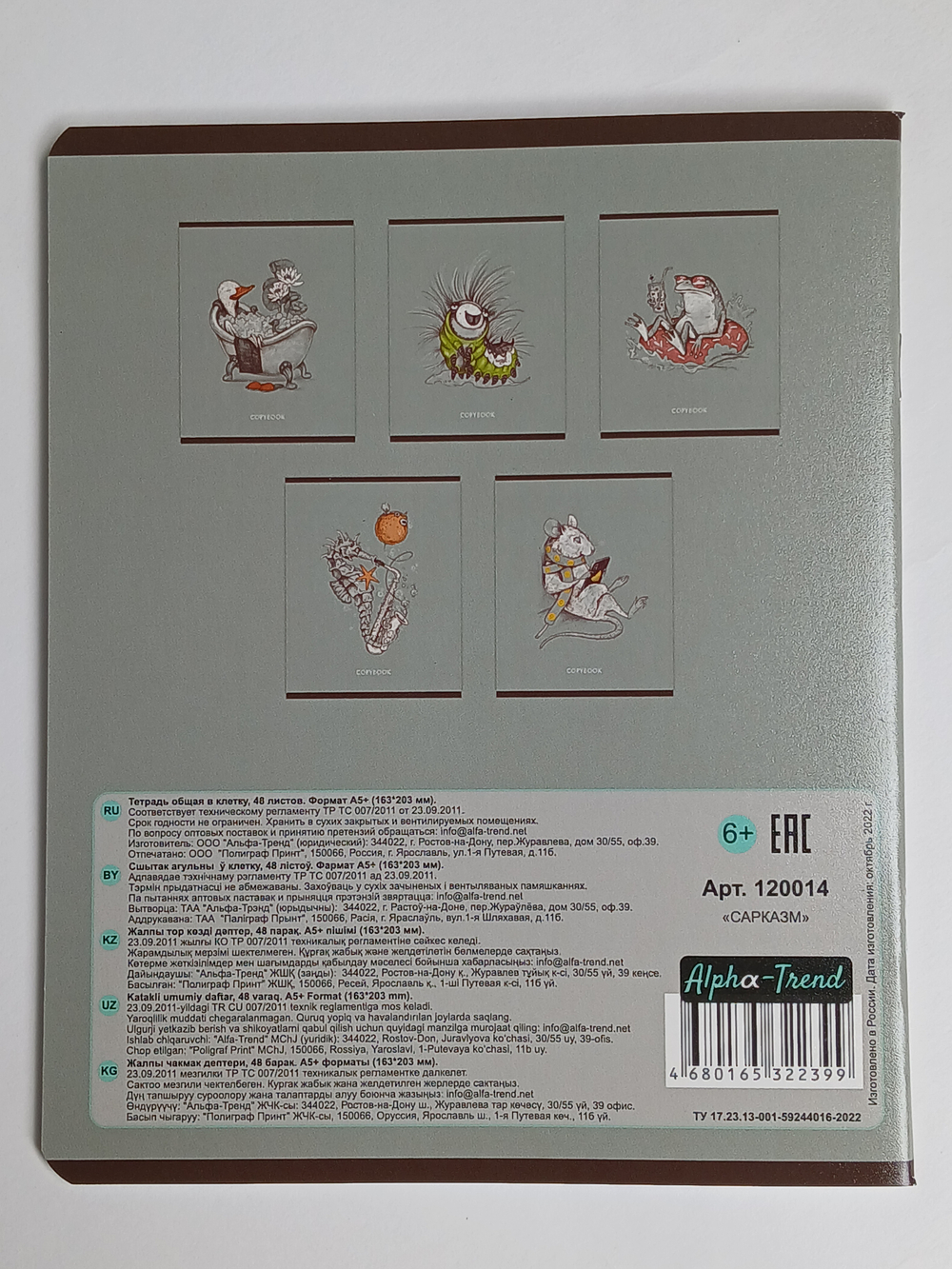 Тетради 48 листа А5+. "Сарказм", общая, клетка. Формат А5+ (163*203 мм). Арт.120014. С полями. Комплект 5 шт.