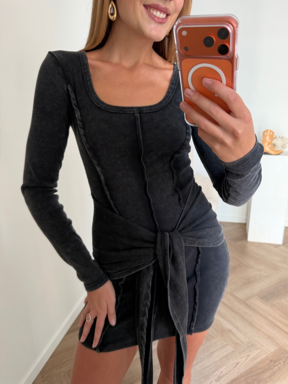 Платье лапша мини графит