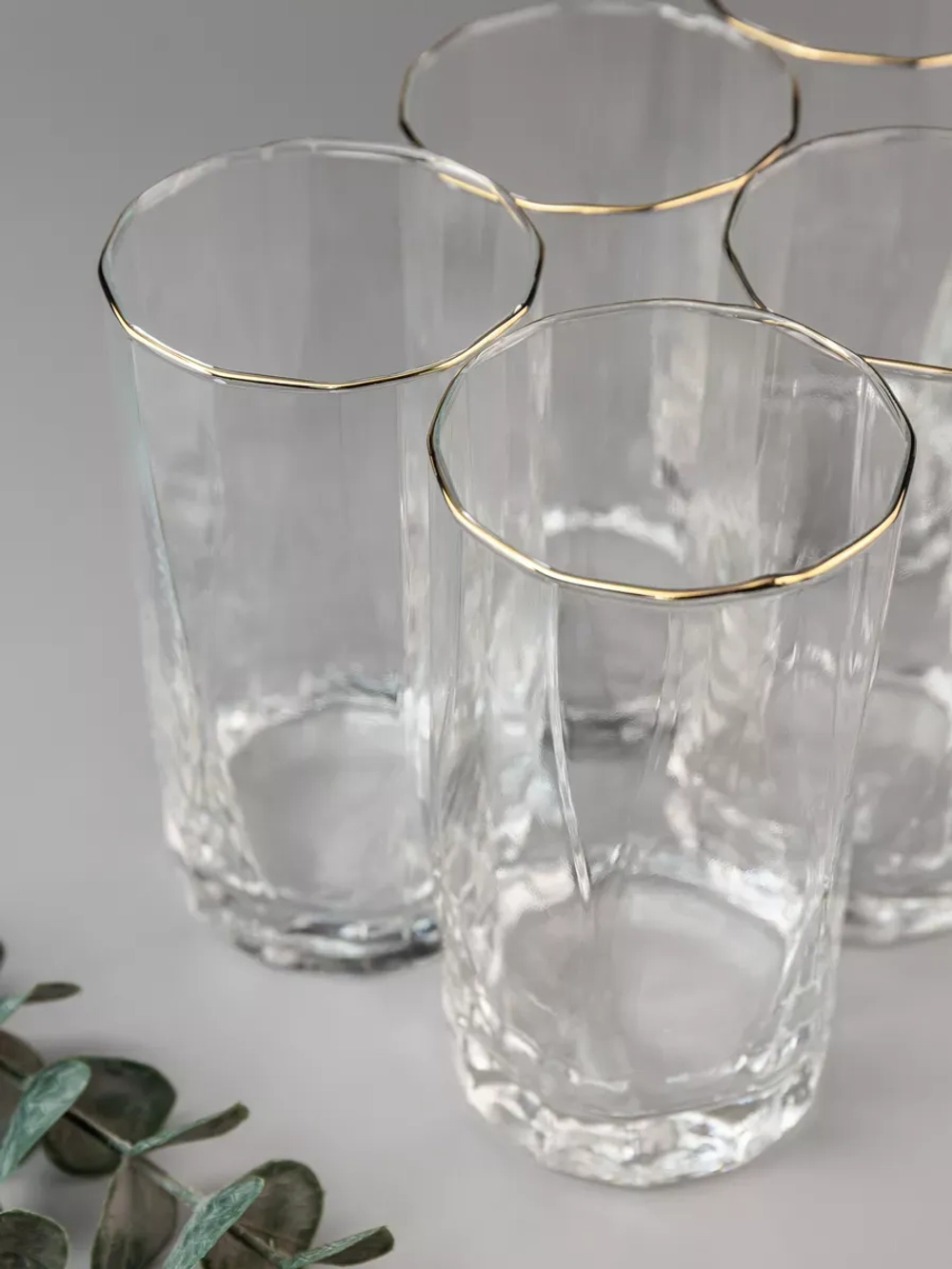 Набор изогнутых бокалов с золотой каймой, 6 шт. 450 мл