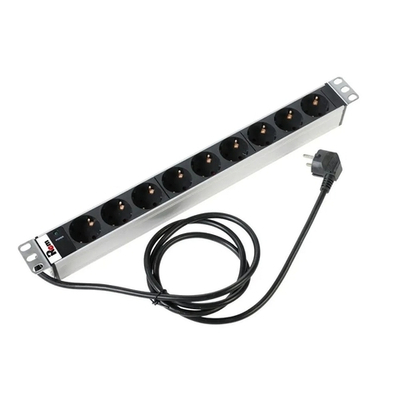 Блок розеток для телекоммуникационных шкафов REM Блок розеток Rem-16 с инд., 9 Shuko, 16A, алюм., 19", шнур 3 м. (R-16-9S-I-440-3)