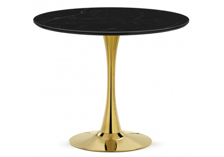 Керамический стол Woodville Тулип 90х73 черный мрамор, золото