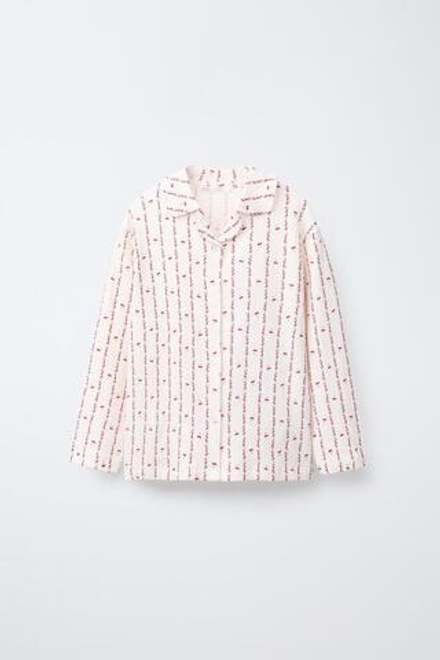 ZARA ПИЖАМА: РУБАШКА И БРЮКИ С ПРИНТОМ «ВИШНИ И ЦВЕТЫ», ЭКРЮ