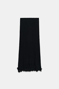 ZARA ДВУХСЛОЙНАЯ ТРИКОТАЖНАЯ ЮБКА МИДИ, ЧЕРНЫЙ