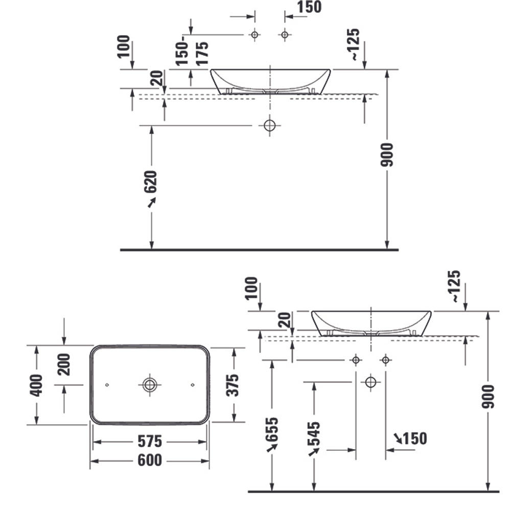 Раковина Duravit D-Neo 2397600070 накладная 60 см, цвет белый